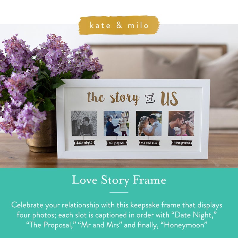 Kate & Milo The Story of Us Collage Picture Frame, Romantic Wedding & Engagement Gift, Bridal Shower Keepsake, Love Story Wall Frame with 4x4 Inserts, White - Image 2